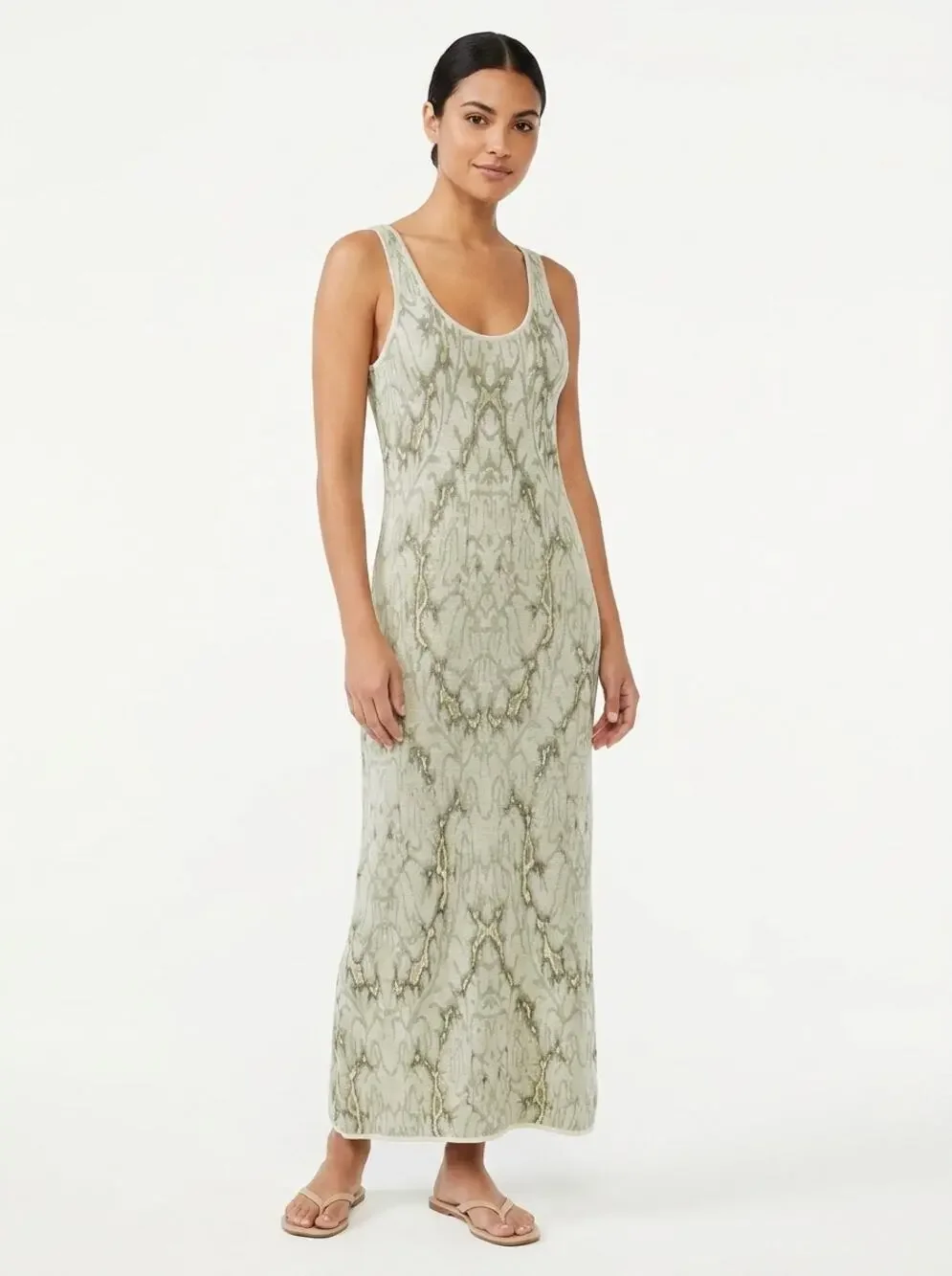 Free People Beach Linen Blend Green Scoop Neck Maxi Dress Women Size M